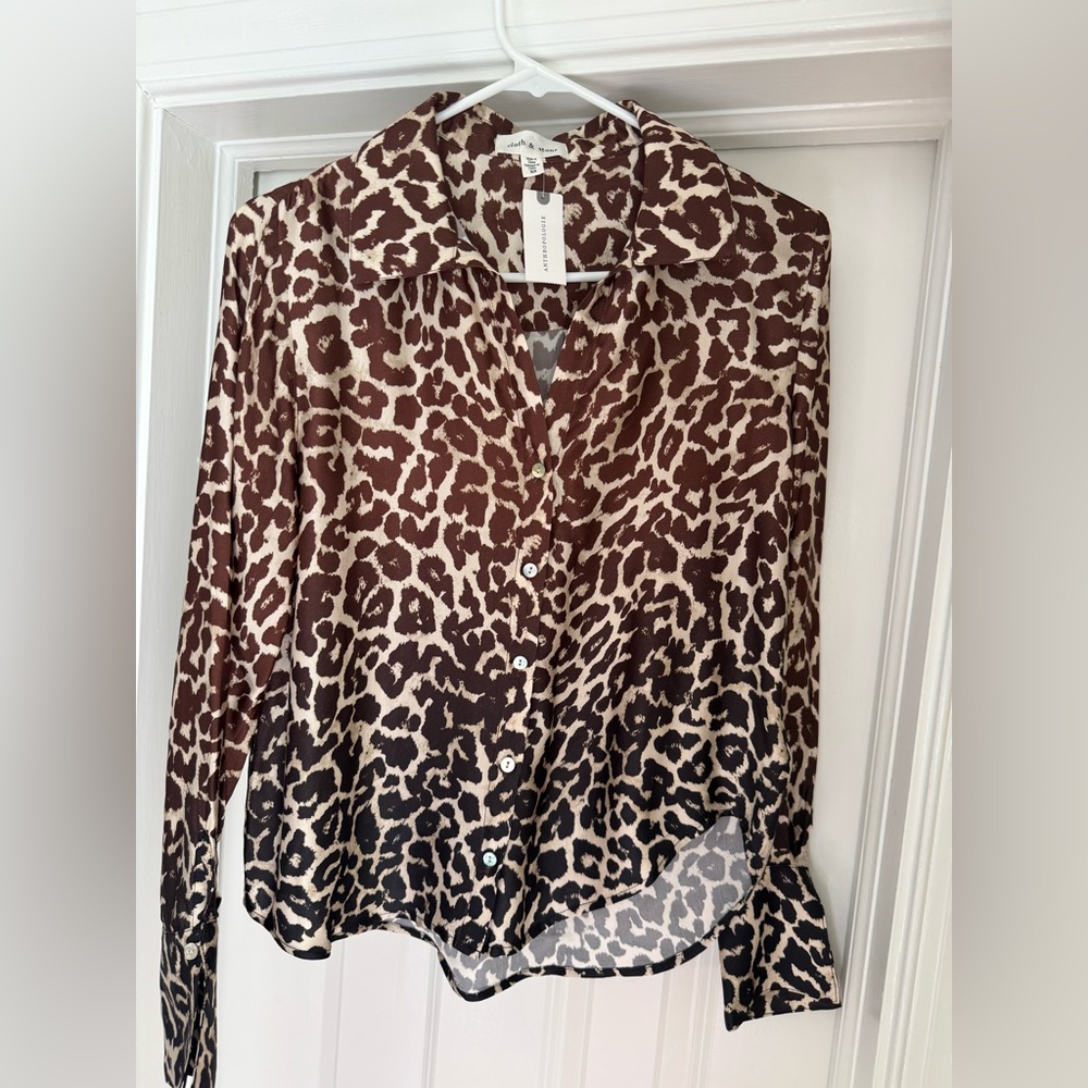 Cloth & Stone by Anthropologie Brown Leopard Print Blouse